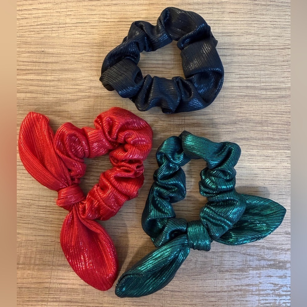 Holiday Hair Accessories Bundle - Rhinestone Headbands & Bow Scrunchies (5 pcs) - Picture 4 of 4